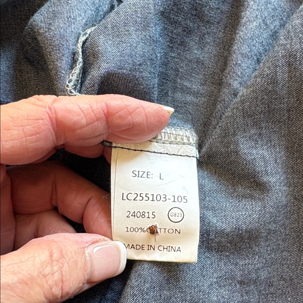 Luvamia Chambray Long Sleeve Button Down Denim Shirt size L - Picture 11 of 16